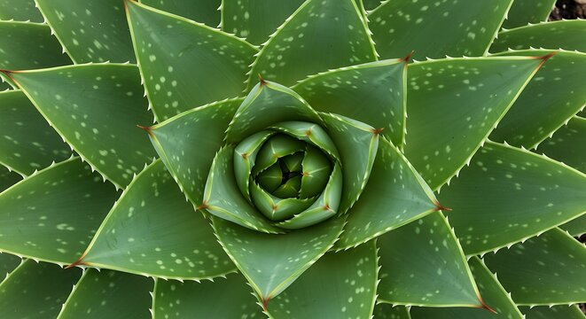 Close up of vibrant green aloe vera plant with intricate leaf patterns