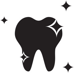Black and white vector icon of a shiny, healthy tooth