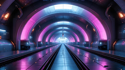 Fototapeta premium Futuristic Train Station at Night