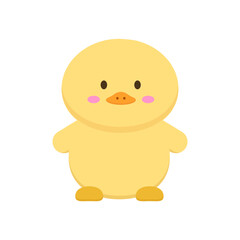 Adorable yellow baby chick illustration, a cute and simple cartoon character design representing farm animals