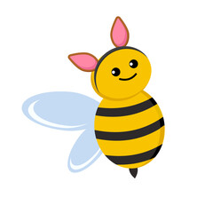 Cute Bee Illustration, Happy Insect Character, Whimsical Style, Cheerful Environment, Playful Concept