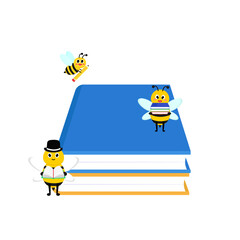 Cute bee characters interacting with books, a delightful illustration for learning and education