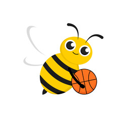 Cute bee character playing basketball, energetic and fun illustration for sports and mascot design