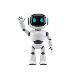 3d illustration of a cute robot is standing and waving his hand isolated on transparent background he is friendly and welcoming and ready to help with anything