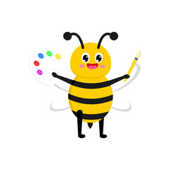 Cute bee character holding a palette and paintbrush, ready to create art