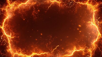 A fiery, orange-yellow border of energy surrounds a dark red core, with sparks