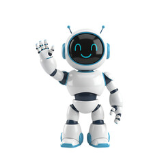 3d illustration of a friendly ai robot waving its hand, isolated on transparent background, symbolizing communication, interaction, and technological advancement