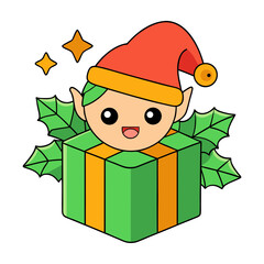 Elf Peeking From Gift Box