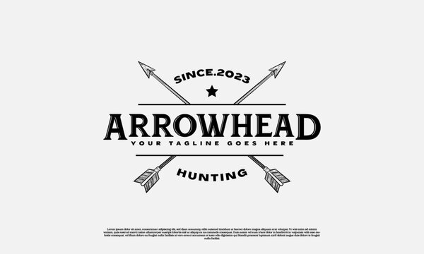 Cross Arrow for Rustic Vintage Retro Hunting Logo Design, hand Drawn Arrow logo template