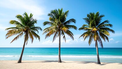 Obraz premium Three palm trees on a tropical beach