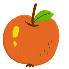 illustration of an orange apple with green leaf