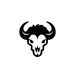 Bold vector illustration of a buffalo or cow skull with large horns and tribal style design