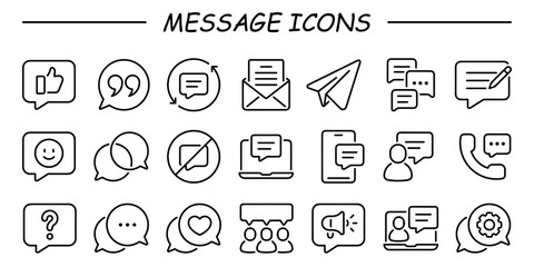 Message, talk, chat, speech bubble, sms, dialogue outline icon isolated on white background flat vector illustration.
