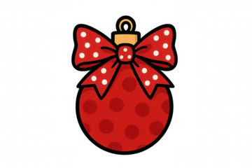 Christmas ornament displaying a red polka dot bow and bauble, festive holiday season decoration on transparent background