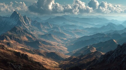 Majestic Layered Mountain Range Scenery Under Partially Cloudy Skies