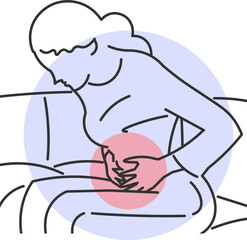 woman with abdominal pain sitting holding her belly