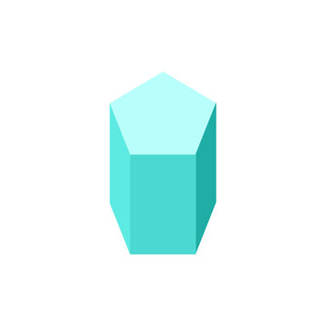 Cyan 3D Pentagonal Prism Geometric Shape Isolated on White Background