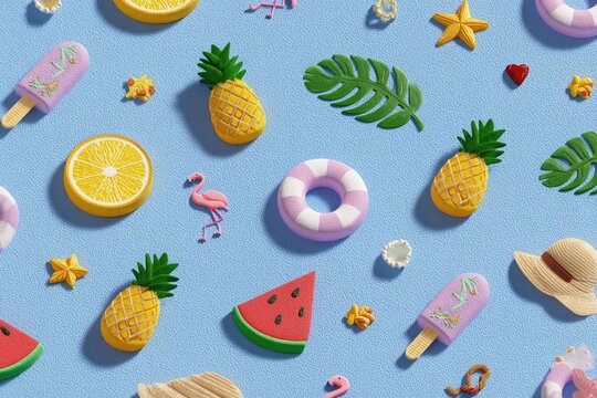 Pastel summer pattern with tropical elements