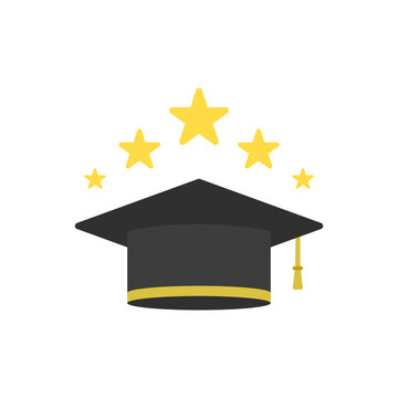 Graduation Cap With Five Gold Stars Symbol Representing Academic Excellence And Higher Education Achievement
