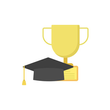 Academic Achievement Icon Featuring A Graduation Cap With A Golden Trophy Award