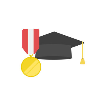 Graduation cap and gold medal award vector illustration