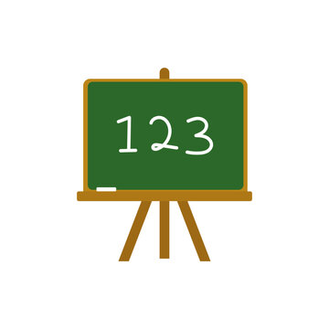Green chalkboard on wooden easel with numbers 1 2 3 education icon