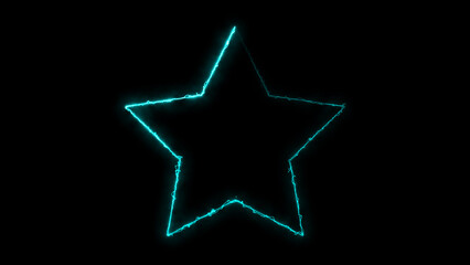Light Blue Neon Arc Reactor Glowing Star Outline Shape on Black Background, Bright Light Star Shape