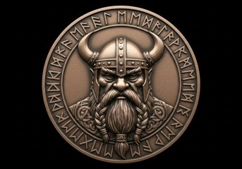 A detailed coin with a Viking warrior's head