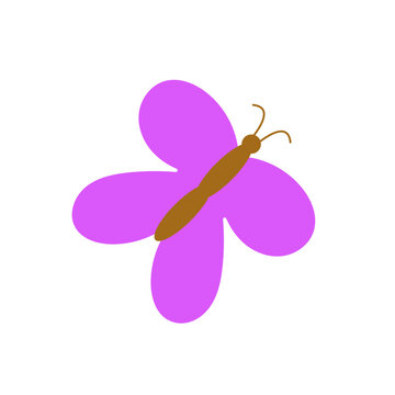 A simple illustration of a purple butterfly with brown antennae, isolated on a white background