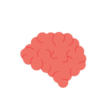 Stylized Brain Illustration in Coral Pink, Represents Mind and Intelligence