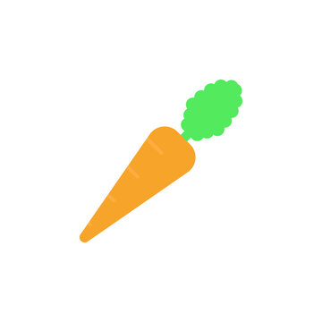 A simple, vibrant orange carrot with a green leafy top, illustrated in a modern flat design style, ideal for healthy food concepts and vegetable icons