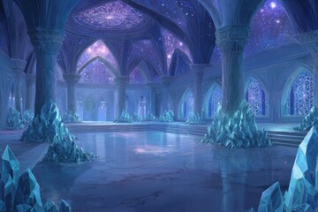 Magical Crystal Cave Hallway At Night