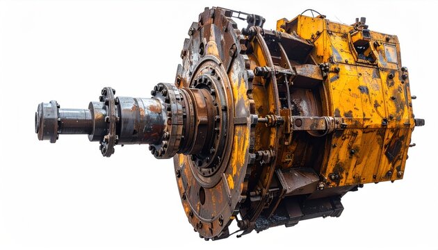 Drilling head of a mine roadheader. Underground mining of ore deposits.