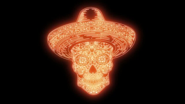 animation of mexican sugar skull from glowing neon