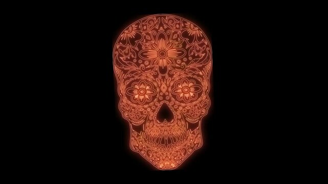 animation of mexican sugar skull from glowing neon