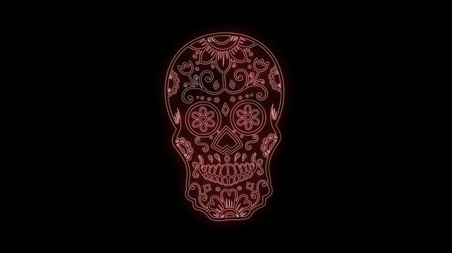 animation of mexican sugar skull from glowing neon