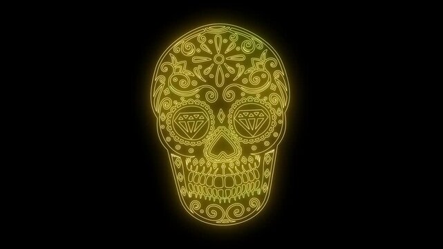 animation of mexican sugar skull from glowing neon