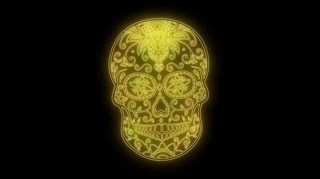 animation of mexican sugar skull from glowing neon