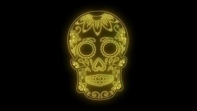 animation of mexican sugar skull from glowing neon