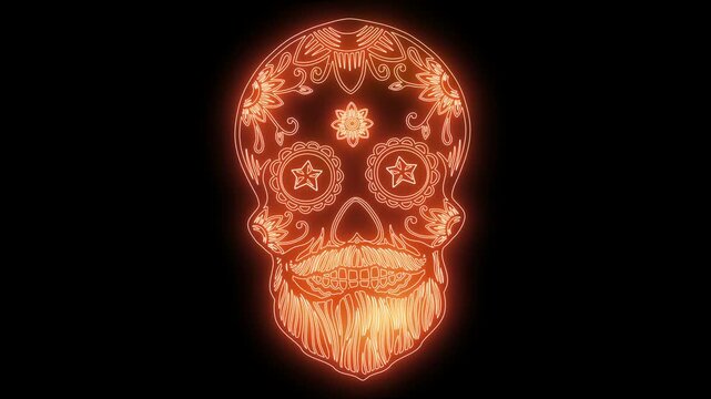 animation of mexican sugar skull from glowing neon