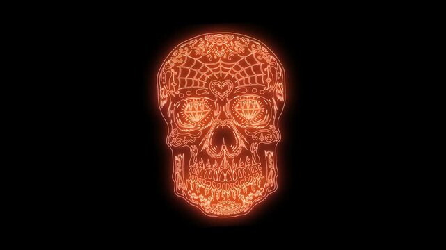 animation of mexican sugar skull from glowing neon