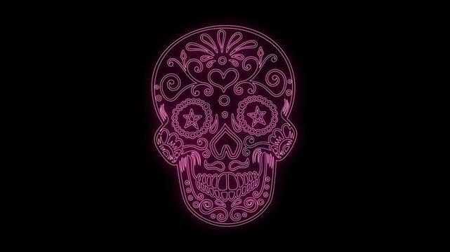 animation of mexican sugar skull from glowing neon