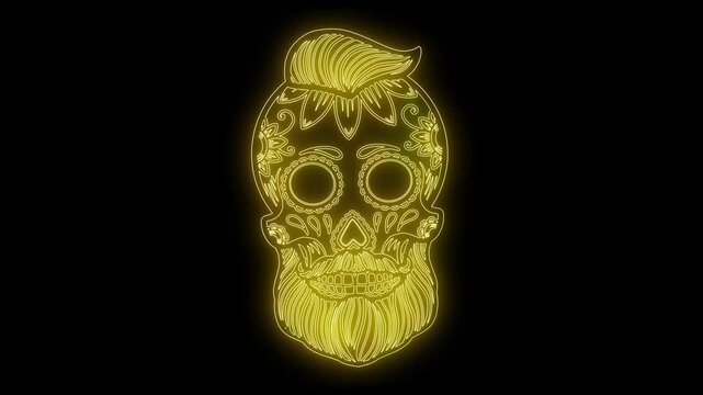 animation of mexican sugar skull from glowing neon