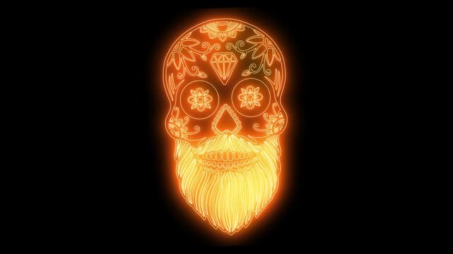animation of mexican sugar skull from glowing neon