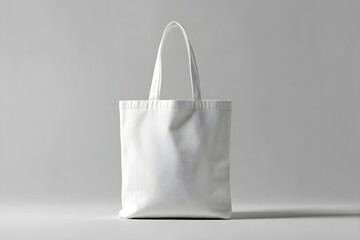 White Tote Bag Minimalist Fabric Shopping Bag on Gray Background