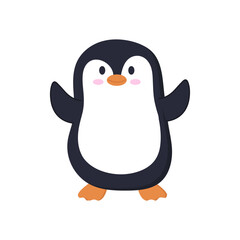 A delightful and cute animal character, this sweet cartoon penguin illustration stands with open wings, ready to bring joy and playfulness to any project, perfect for a whimsical touch