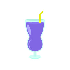 Vector icon of a refreshing purple cocktail with a yellow straw, a simple flat design graphic for summer drinks and beverage menus