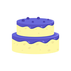 A delightful two-tier cake adorned with sweet purple frosting and fresh blueberries, perfect for any celebration