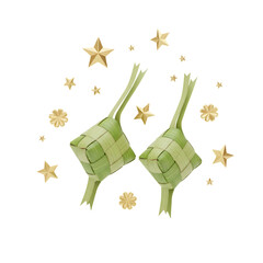 3d illustration of ketupat with star and flower isolated on transparent background traditional rice dumpling served during eid alfitr celebration in southeast asia