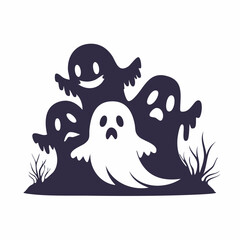Collection of comical and creepy Halloween ghosts silhouettes with playful expressions, featuring a simple design ideal for festive decorations and spooky themes